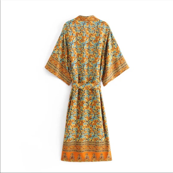 Boho floral gypsy kimono maxi duster orange - Picture 2 of 4